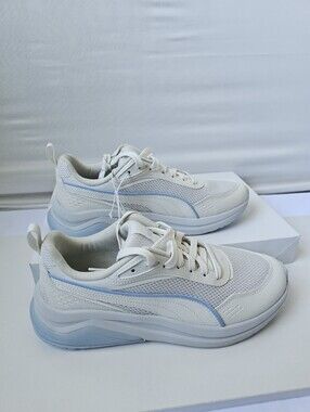 PUMA Women's White & Light Blue Softfoam Sneakers - Size 10